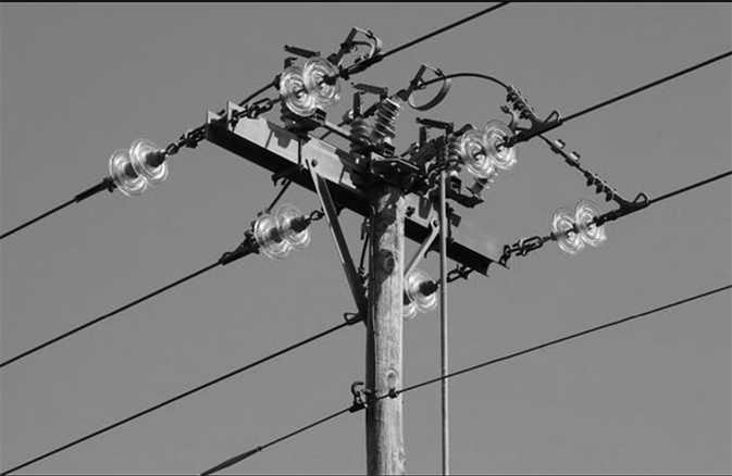 radio transmission lines on a post
